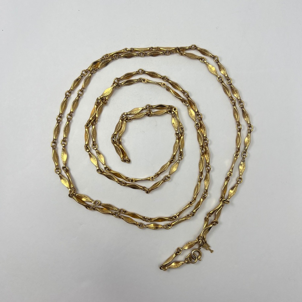 Vintage Trifari Crown Gold Plated Chain Link Necklace 60" Flapper Opera Textured
